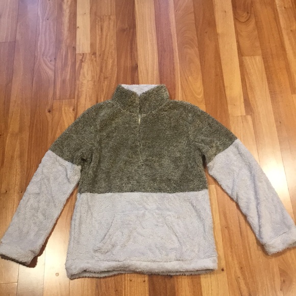 Soft Fleece Fuzzy Pullover sweater green/gray - Picture 2 of 5
